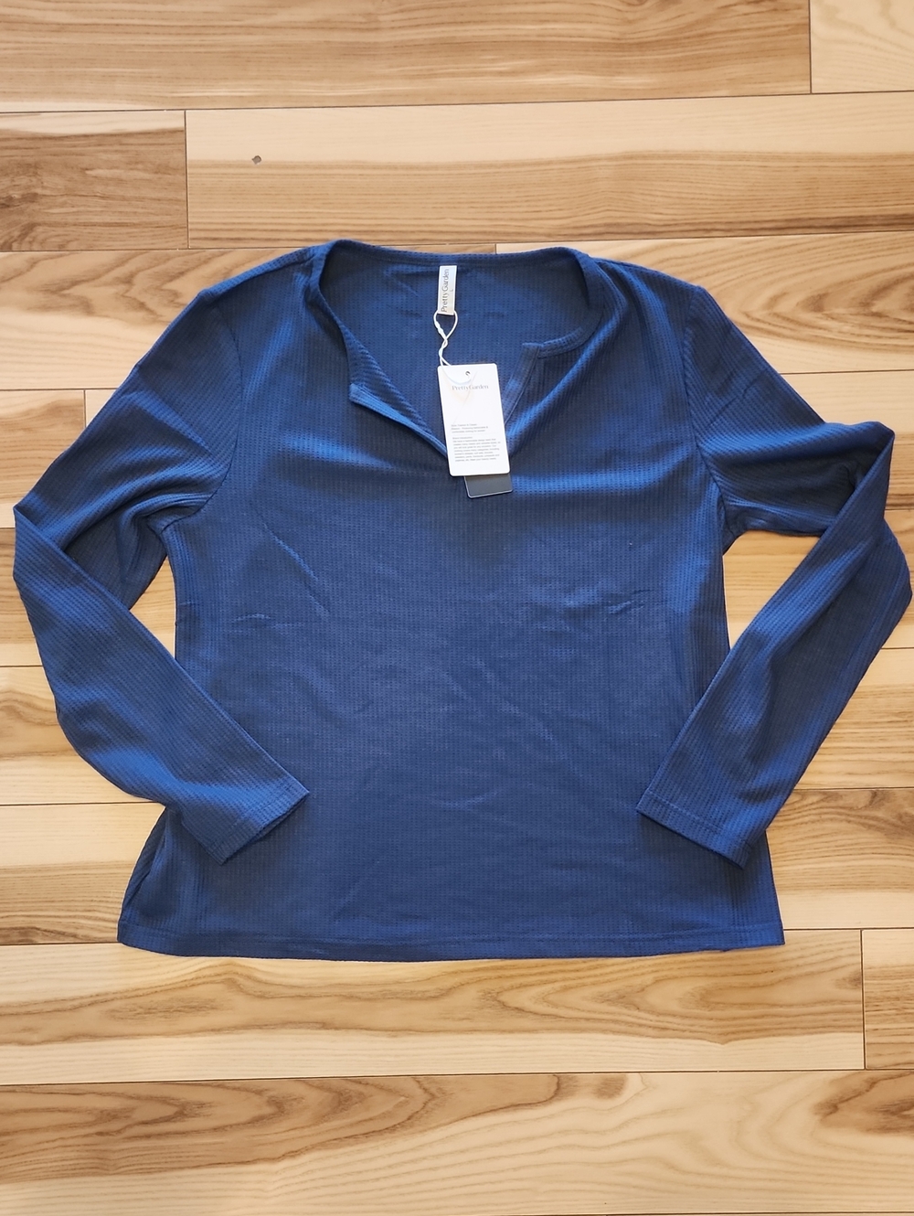 Women’s Ribbed Long-Sleeve Top - Blue- Large